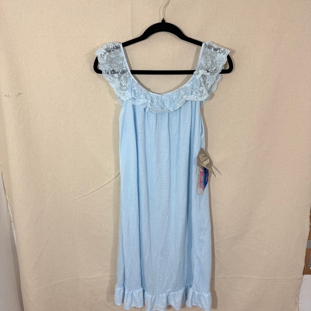 Stardust Vintage Nightgown L Baby Blue Lace Ruffle Quintura Sleepwear NWT